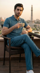 P&B Loose Bottom Front Double Line Casual Trousers | PK Cotton Interlock | Elastic Waist | Zink