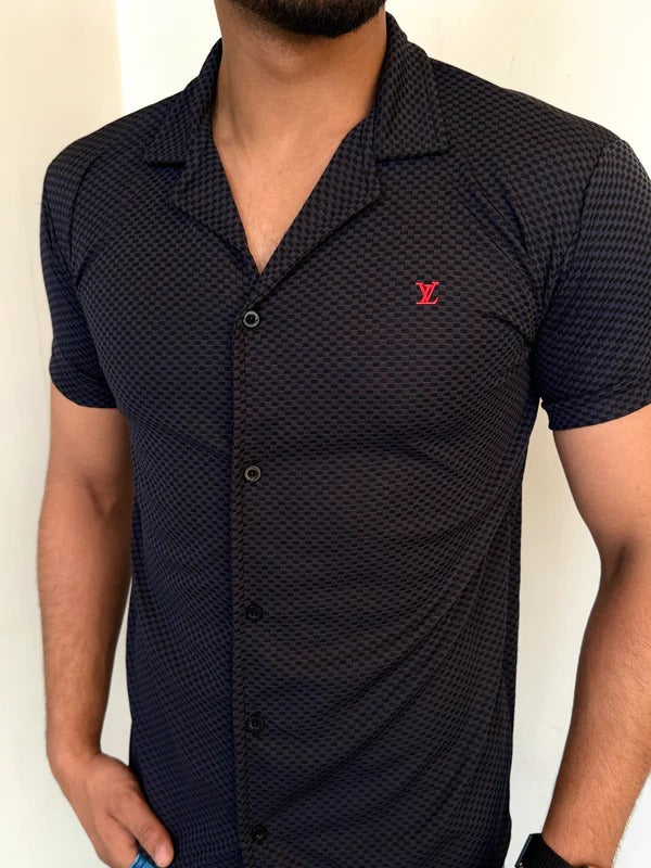 Black Safari Texture Casual Shirt- Bebold