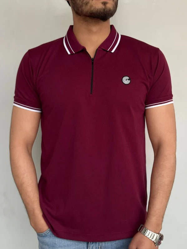 Maroon Cotton Half Sleeves Polo Shirt- Bebold