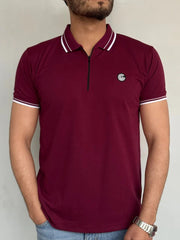 Maroon Cotton Half Sleeves Polo Shirt- Bebold