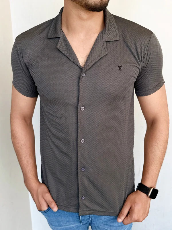 Gray Safari Texture Casual Shirt- Bebold