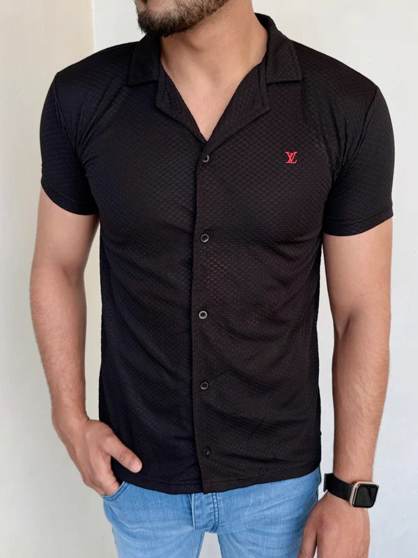 Black Safari Texture Casual Shirt- Bebold