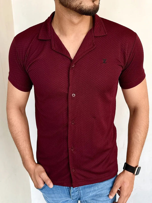 Maroon Safari Texture Casual Shirt- Bebold
