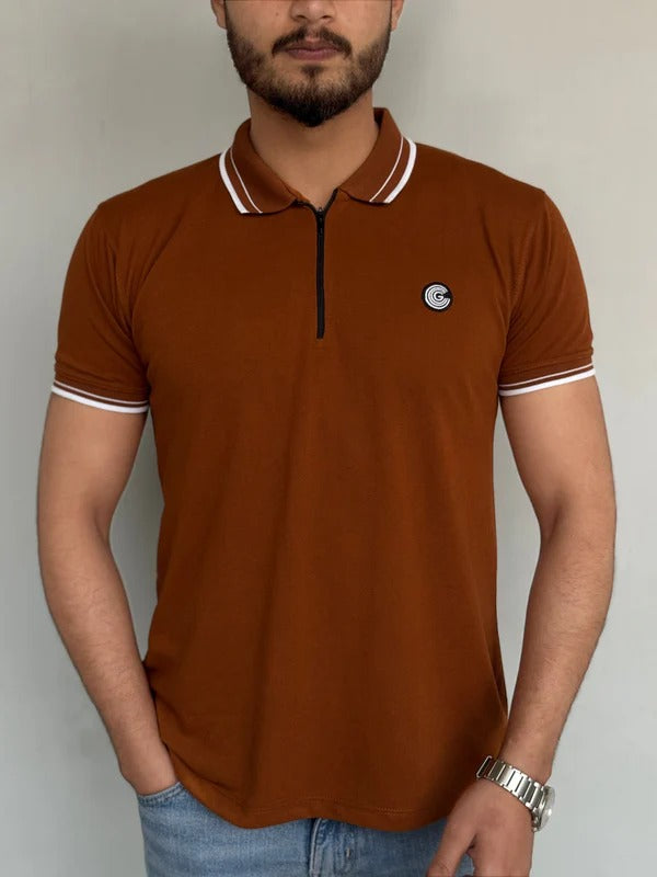 Neon Brown Cotton Half Sleeves Polo Shirt- Bebold