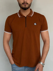 Neon Brown Cotton Half Sleeves Polo Shirt- Bebold