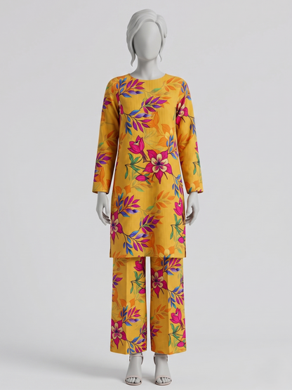 Bebold Digital Printed Bana Doria Lawn 2-PC Unstitched | Floral Yellow & Pink