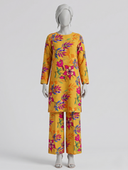 Bebold Digital Printed Bana Doria Lawn 2-PC Unstitched | Floral Yellow & Pink