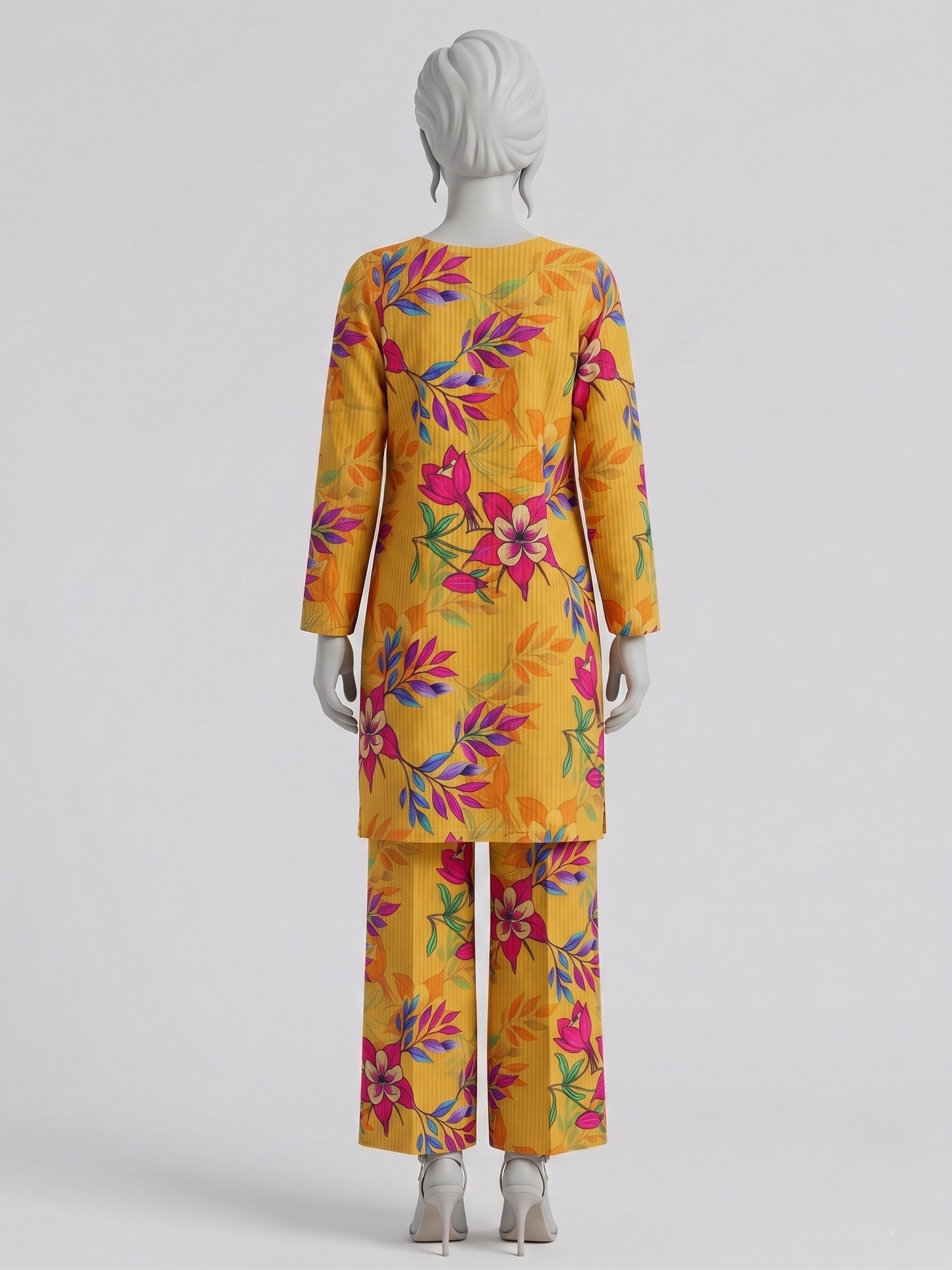 Bebold Digital Printed Bana Doria Lawn 2-PC Unstitched | Floral Yellow & Pink