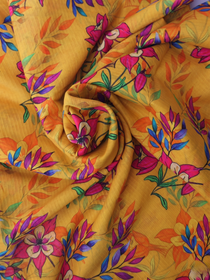 Bebold Digital Printed Bana Doria Lawn 2-PC Unstitched | Floral Yellow & Pink