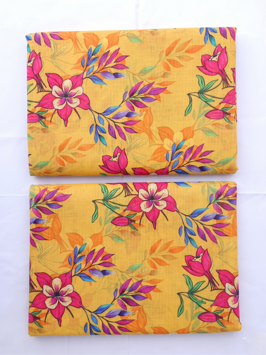 Bebold Digital Printed Bana Doria Lawn 2-PC Unstitched | Floral Yellow & Pink
