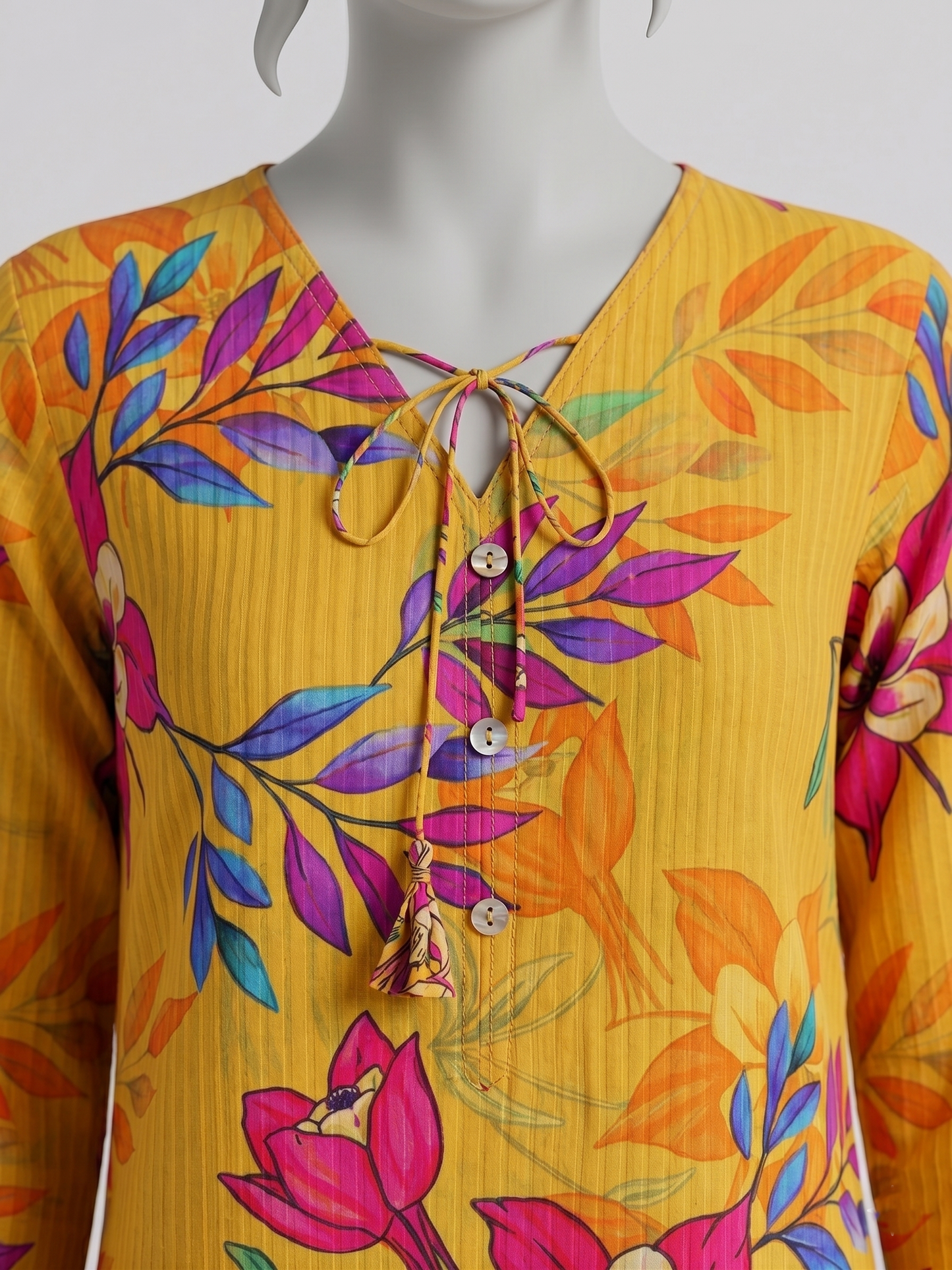 Bebold Digital Printed Bana Doria Lawn 2-PC Unstitched | Floral Yellow & Pink