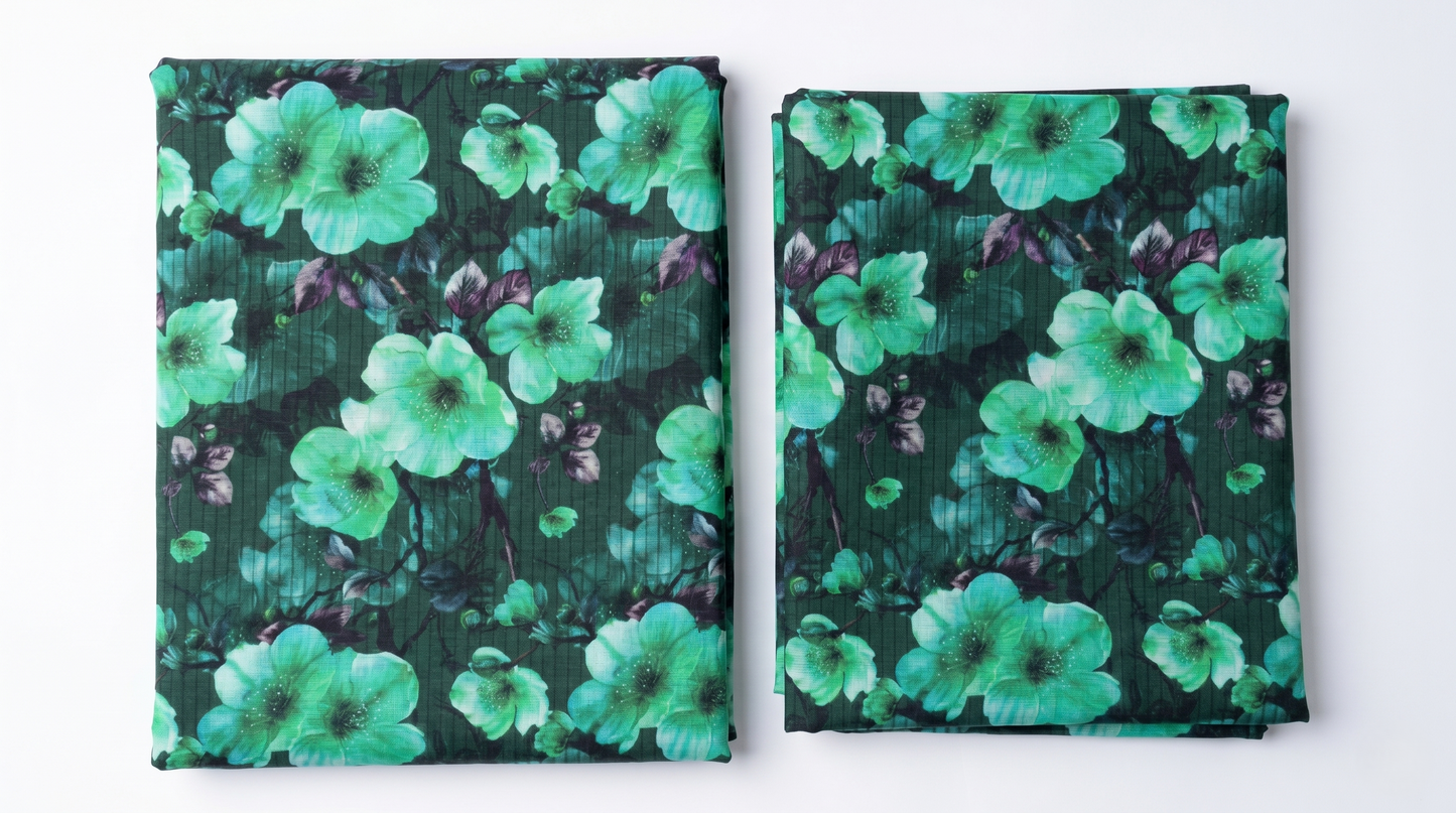Bebold Digital Printed Bana Doria Lawn 2-PC Unstitched | Floral Green&Black