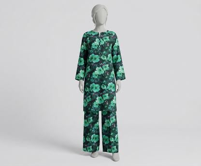 Bebold Digital Printed Bana Doria Lawn 2-PC Unstitched | Floral Green&Black
