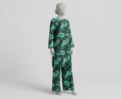 Bebold Digital Printed Bana Doria Lawn 2-PC Unstitched | Floral Green&Black