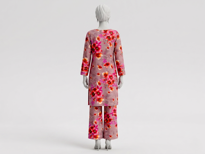 Bebold Digital Printed Bana Doria Lawn 2-PC Unstitched | Floral Peach & Pink
