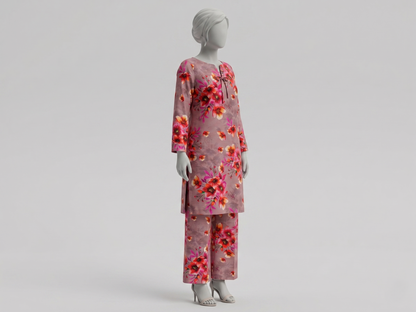 Bebold Digital Printed Bana Doria Lawn 2-PC Unstitched | Floral Peach & Pink