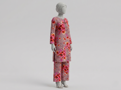 Bebold Digital Printed Bana Doria Lawn 2-PC Unstitched | Floral Peach & Pink