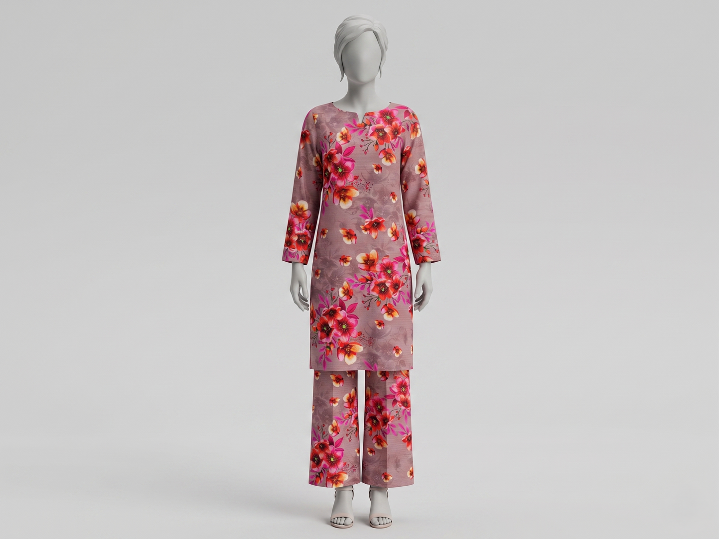 Bebold Digital Printed Bana Doria Lawn 2-PC Unstitched | Floral Peach & Pink