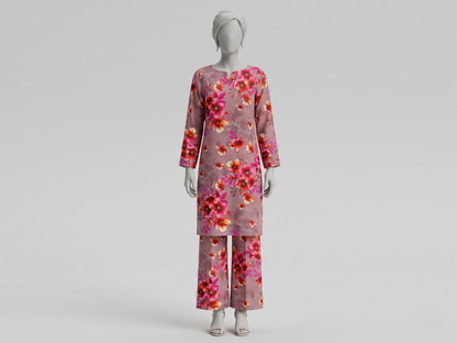 Bebold Digital Printed Bana Doria Lawn 2-PC Unstitched | Floral Peach & Pink