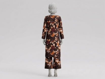 Bebold Digital Printed Bana Doria Lawn 2-PC Unstitched | Flora Coffe Brown