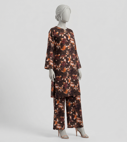 Bebold Digital Printed Bana Doria Lawn 2-PC Unstitched | Flora Coffe Brown