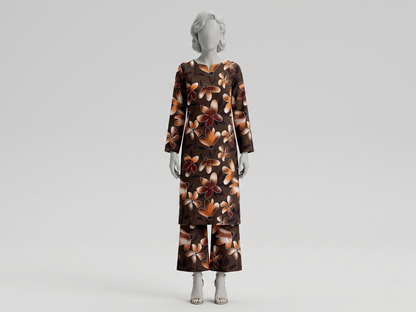 Bebold Digital Printed Bana Doria Lawn 2-PC Unstitched | Flora Coffe Brown