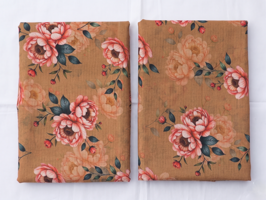 Bebold Digital Printed Bana Doria Lawn 2-PC Unstitched | Floral Camel Brown