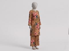 Bebold Digital Printed Bana Doria Lawn 2-PC Unstitched | Floral Camel Brown