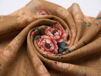 Bebold Digital Printed Bana Doria Lawn 2-PC Unstitched | Floral Camel Brown
