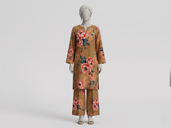 Bebold Digital Printed Bana Doria Lawn 2-PC Unstitched | Floral Camel Brown