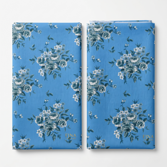 Bebold Digital Printed Bana Doria Lawn 2-PC Unstitched | Blue Floral