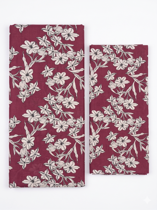 Bebold Digital Printed Bana Doria Lawn 2-PC Unstitched | Marron&White
