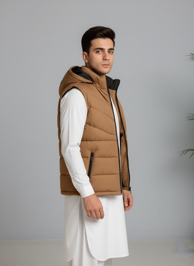 Neon Brown Elegant Sleeveless & Removable Jacket - Bebold