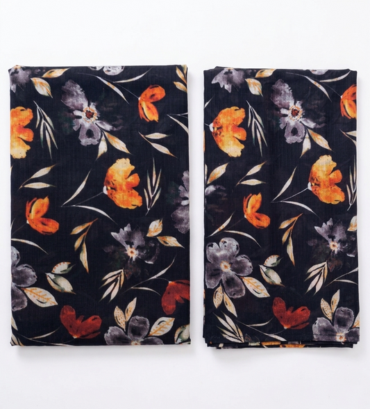 Bebold Digital Printed Bana Doria Lawn 2-PC Unstitched | Floral Black&orange